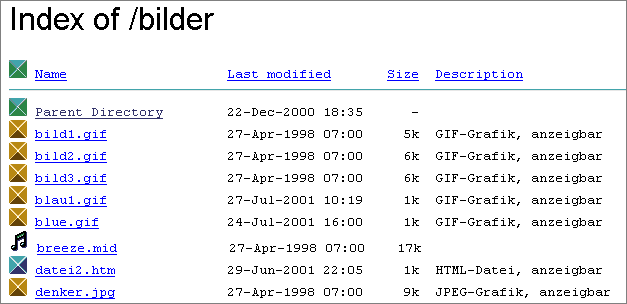 Beispiel einer Verzeichnisdarstellung